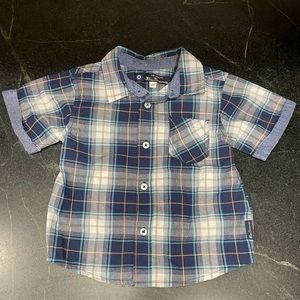 Blue Short Sleeve Plaid Button Down shirt for 18 month old Toddler Boys